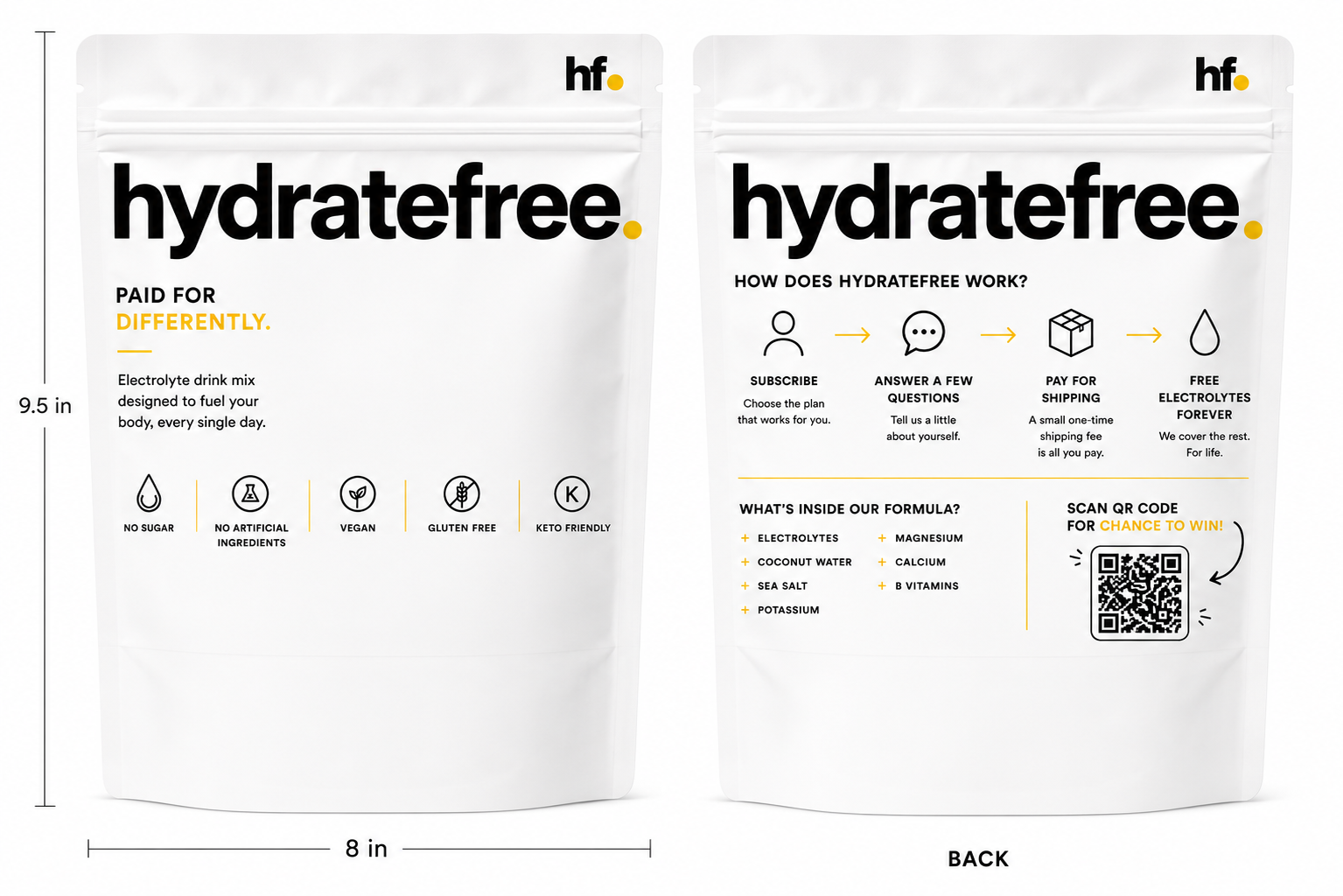 HydrateFree packaging front and back showing sponsor ad placement areas